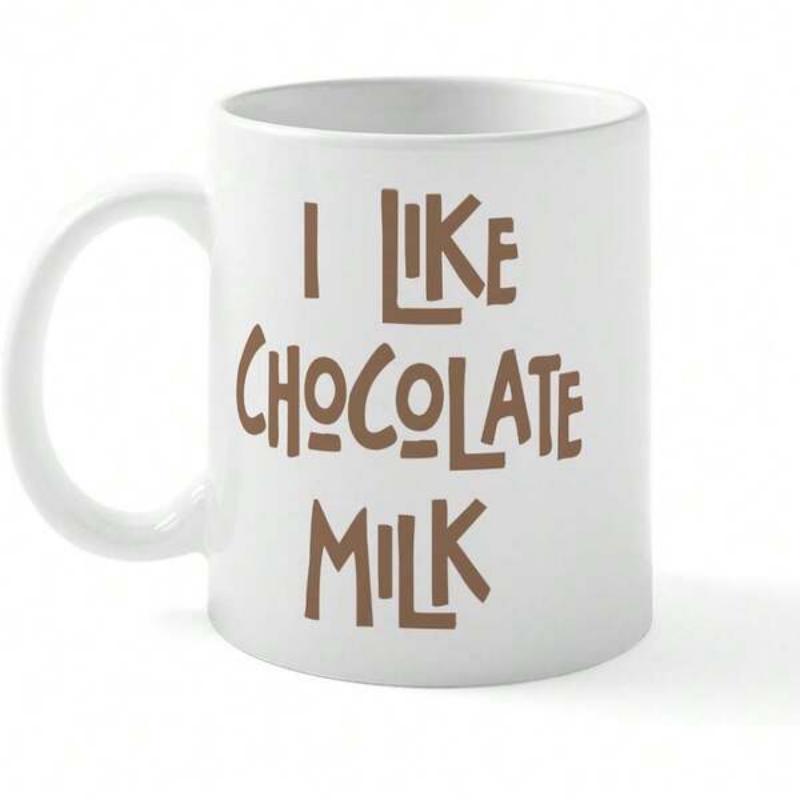 Tailorly White Ceramic 11 oz Mug - I Like Chocolate Milk Brown Stylized Artistic Lettering On A Plain