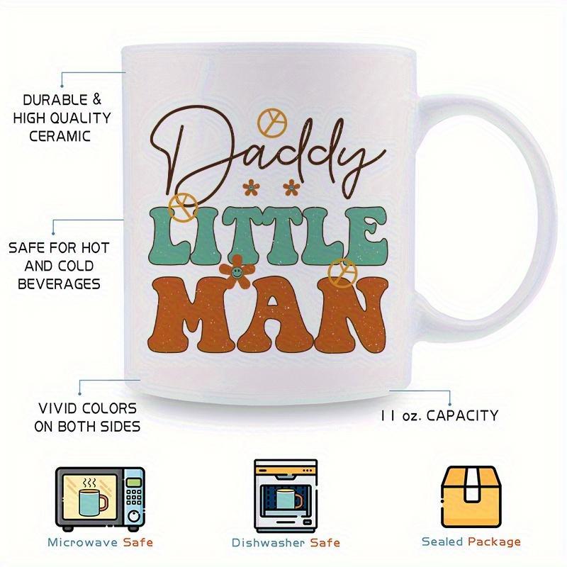 Tailorly White Ceramic 11 oz Mug - Daddy Little Man Retro Inspired Typographic Design With Small Stars And Flowers Mug