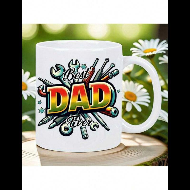 Tailorly White Ceramic 11 oz Mug - Best Dad Ever Assorted Hand Tools Arranged In A Circular Pattern Wrench