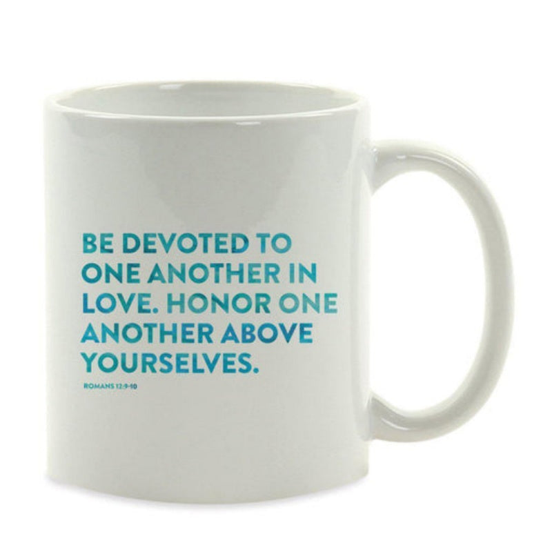 Tailorly White Ceramic 11 oz Mug - Be Devoted To One Another In Love Honor One Another Above Yourselves Clean White Minimalist Ceramic Surface Displaying