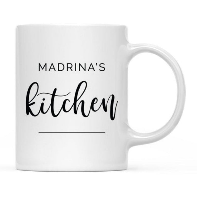 Tailorly White Ceramic 11 oz Mug - Madrinas Kitchen Minimalist Typography Design With Elegant Script Font And Simple Horizontal Line Kitchen