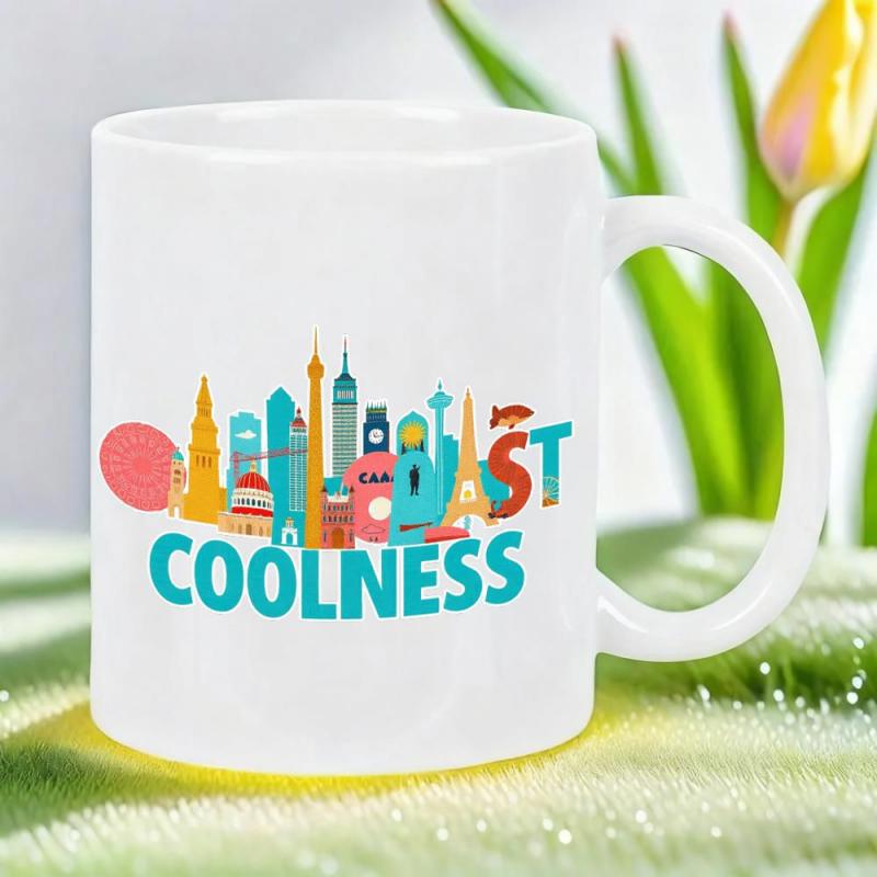 Tailorly White Ceramic 11 oz Mug - Coolness Vibrant Colorful Urban Landmarks Representing Global Travel Culture Skyline