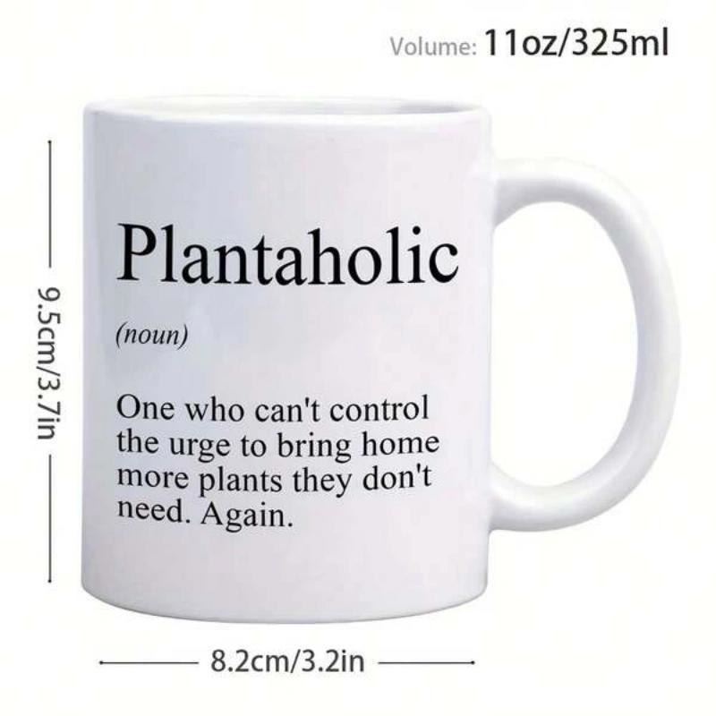 Tailorly White Ceramic 11 oz Mug - Plantaholic Minimalist White Ceramic Vessel With Bold Black Serif Typography Style Mug