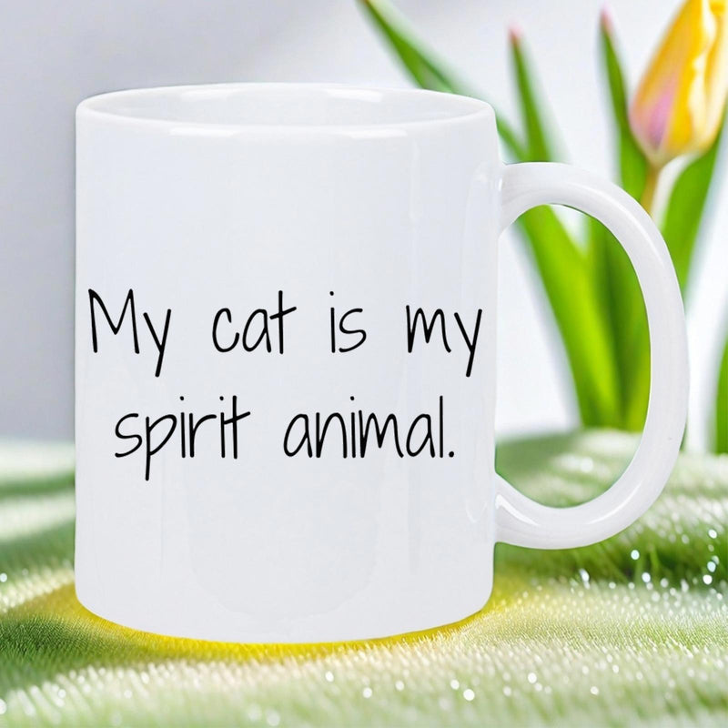 Tailorly White Ceramic 11 oz Mug - My Cat Is My Spirit Animal Minimalist Handwritten Typography Style For Passionate Pet Loving Owners Cat