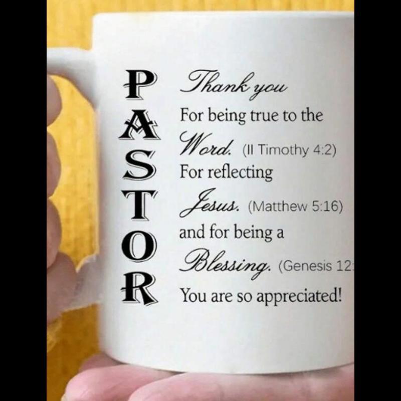 Tailorly White Ceramic 11 oz Mug - Pastor Thank You Word Jesus Blessing Elegant Calligraphy Script With Bold Vertical Text Printed On White Surface Mug