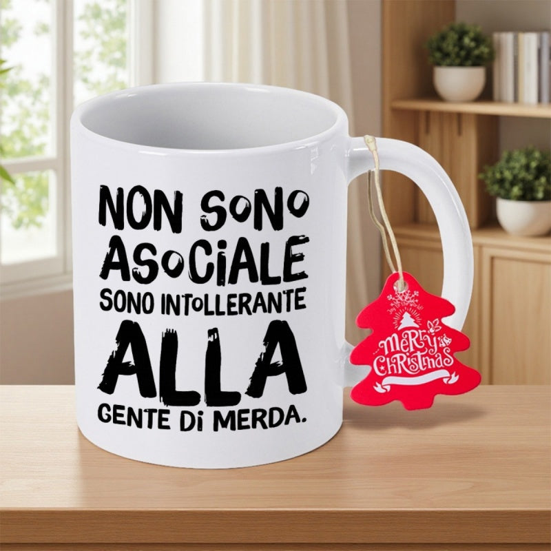 Tailorly White Ceramic 11 oz Mug - Merry Christmas Minimalist Ceramic Container With Bold Text Under Festive Holiday Tag Mug