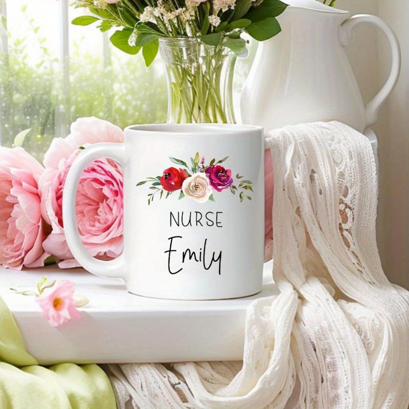 Tailorly White Ceramic 11 oz Mug - Nurse Emily Elegant Pink And Red Roses With Green Leaves Mug