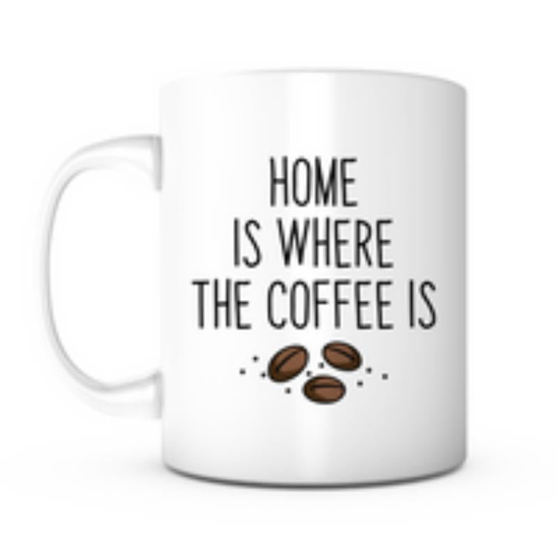 Tailorly White Ceramic 11 oz Mug - Home Is Where The Coffee Is Three Roasted Coffee Beans Scattered With Small Artistic Dark Brown Spots Mug
