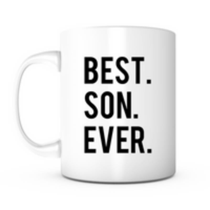 Tailorly White Ceramic 11 oz Mug - Best Son Ever Bold Black Block Lettering On A Minimalist