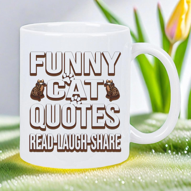 Tailorly White Ceramic 11 oz Mug - Funny Cat Quotes Read Laugh Share Two Small Brown Kittens Resting Beside Bold 3D Block Lettering Cat