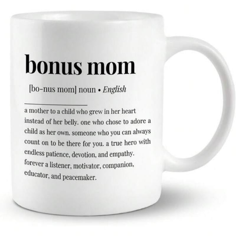 Tailorly White Ceramic 11 oz Mug - Bonus Mom Minimalist Black Typography Text Design Styled As A Dictionary Definition Mug