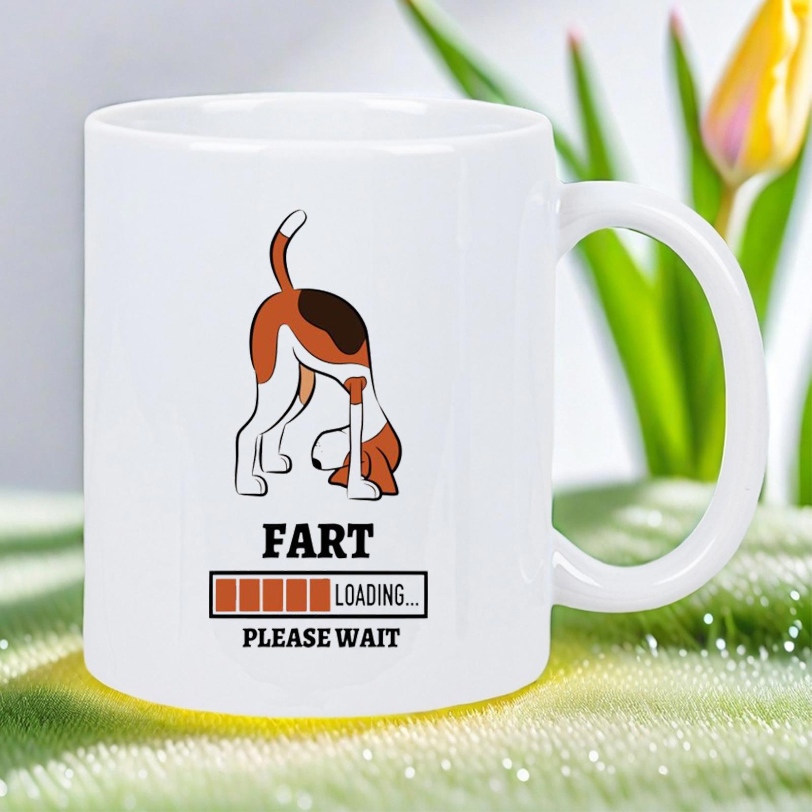 Tailorly White Ceramic 11 oz Mug - Fart Loading Please Wait Playful Cartoon Beagle Dog With Progress Loading Bar Beagle
