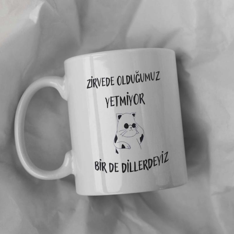 Tailorly White Ceramic 11 oz Mug - Minimalist Line Art Illustration Featuring A Cool Character Wearing Dark Sunglasses Cat