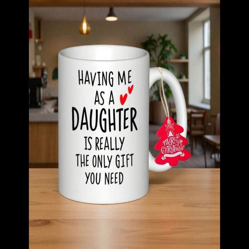 Tailorly White Ceramic 11 oz Mug - Having Me As A Daughter Is Really The Only Gift You Need Simple Minimalist Red Hearts Arranged Neatly On A Polished White