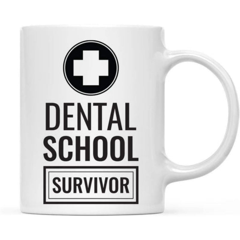Tailorly White Ceramic 11 oz Mug - Dental School Survivor Professional Minimalist Bold Medical Cross Emblem Inside A Circular Frame Mug