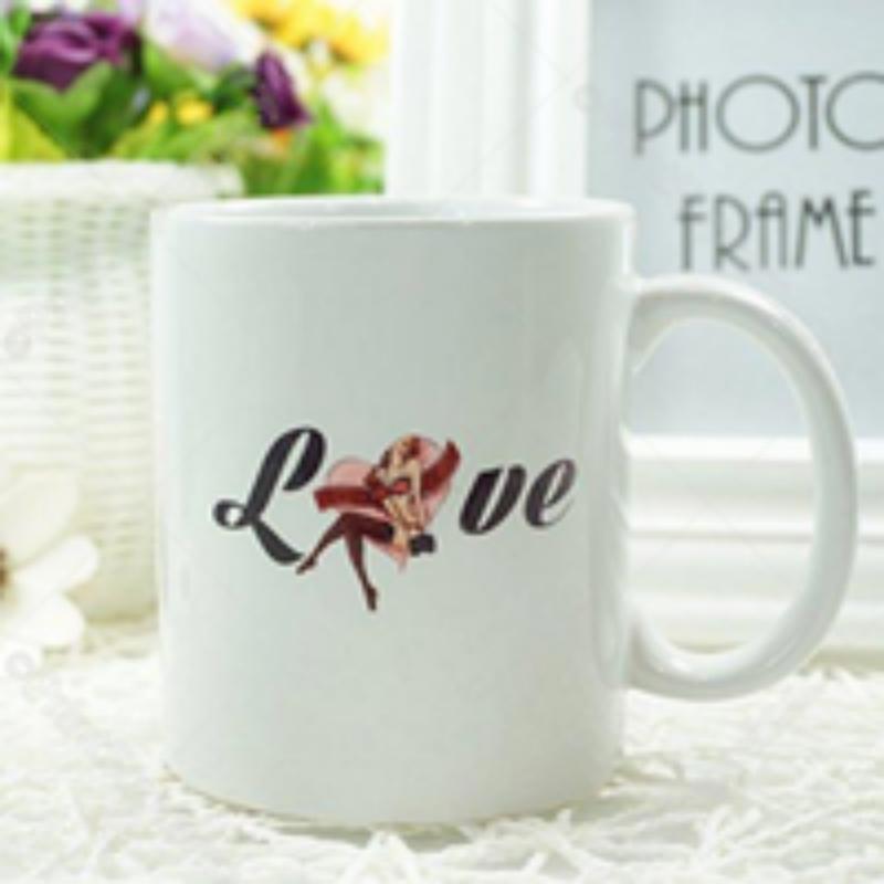 Tailorly White Ceramic 11 oz Mug - Love Elegant Retro Style Sitting Figure Within Script Lettering Ornamented Mug