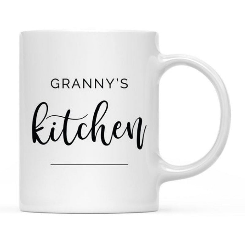 Tailorly White Ceramic 11 oz Mug - Granny's Kitchen Minimalist With Elegant Black Script Lettering Style Mug