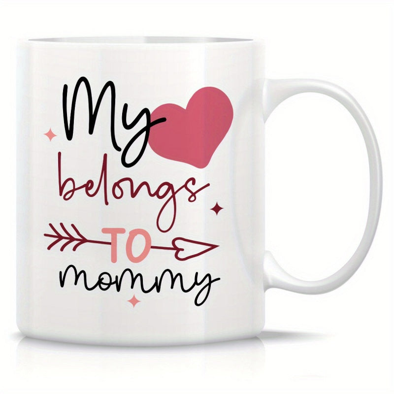 Tailorly White Ceramic 11 oz Mug - My Belongs To Mommy Artistic Pink Heart Pierced By Arrow With Shimmering Stars Heart