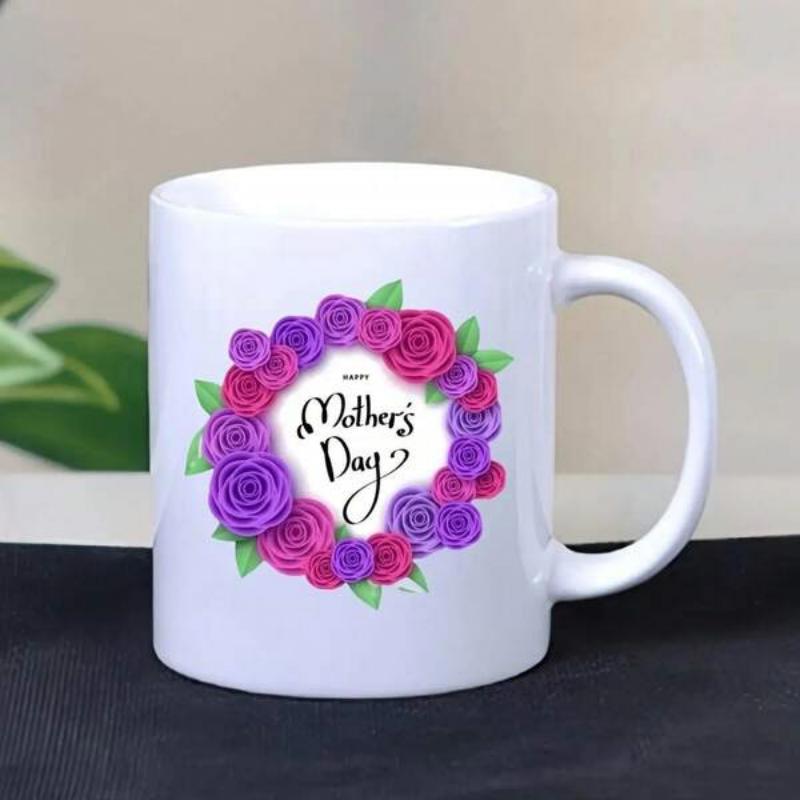 Tailorly White Ceramic 11 oz Mug - Mothers Day Vibrant Purple And Pink Roses In A Delicate Circular Arrangement Flower