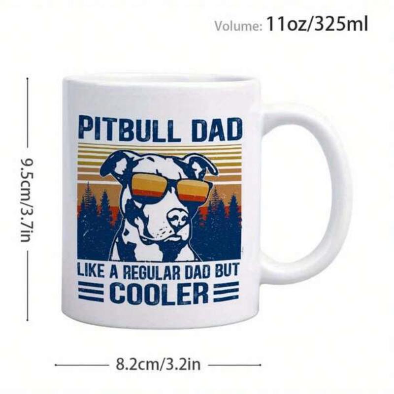 Tailorly White Ceramic 11 oz Mug - Pitbull Dad Like A Regular Dad But Cooler Vintage Sunset With Forest Silhouette And Stylish Dog Wearing Sunglasses Pitbull