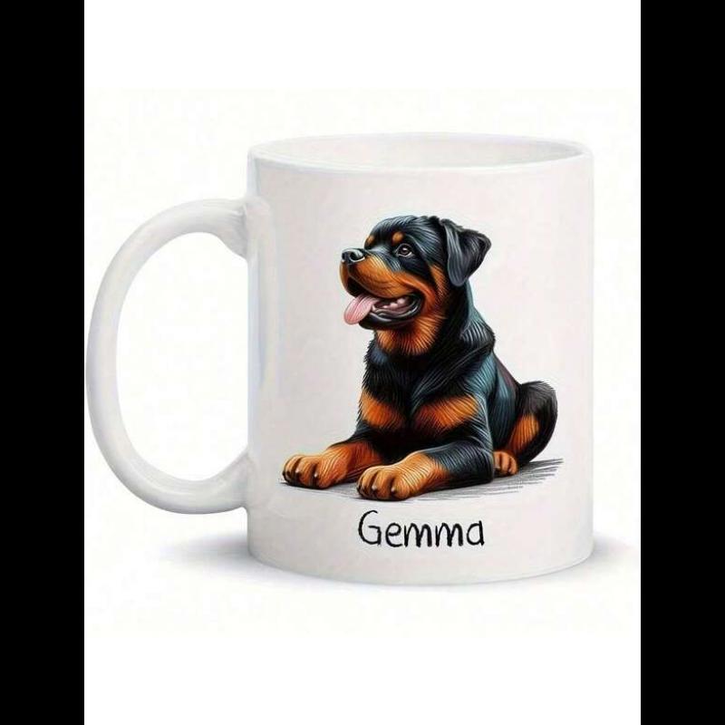 Tailorly White Ceramic 11 oz Mug - Gemma Realistic Puppy Resting Peacefully On A Clear White Surface Rottweiler