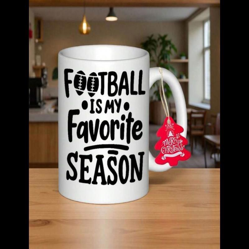 Tailorly White Ceramic 11 oz Mug - Football Is My Favorite Season Bold Artistic Typography With Minimalist Elements Featuring Decorative Football