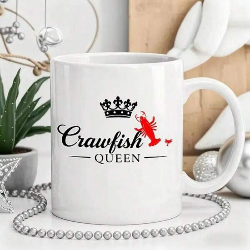 Tailorly White Ceramic 11 oz Mug - Crawfish Queen Small Red Shellfish Under Elegant Black Decorative Royalty Crown Crawfish