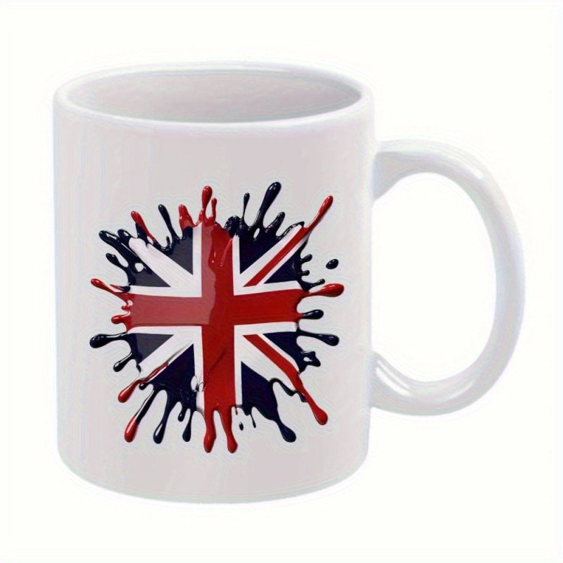 Tailorly White Ceramic 11 oz Mug - Artistic Paint Splatter Design Featuring The Red White And Blue Union Jack Flag