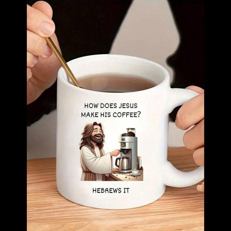 Tailorly White Ceramic 11 oz Mug - How Does Jesus Make His Coffee Hebrews It Smiling Long Haired Figure Operating Modern Automatic Kitchen Appliance Coffee