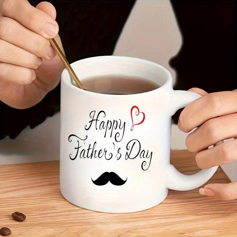 Tailorly White Ceramic 11 oz Mug - Happy Father's Day Elegant Script Typography With Red Heart And Black Mustache Icon Mug