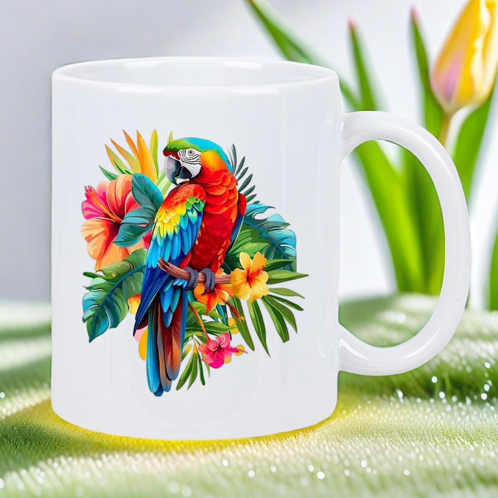 Tailorly White Ceramic 11 oz Mug - Vibrant Tropical Bird With Colorful Feathers Resting On A Wooden Branch Parrot