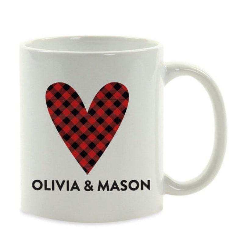 Tailorly White Ceramic 11 oz Mug - Olivia Mason Red And Black Buffalo Plaid Pattern Centered On A Rustic Decorative Heart