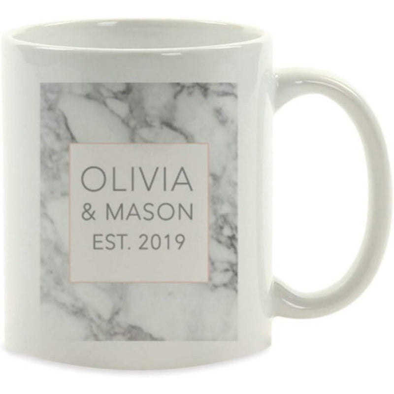 Tailorly White Ceramic 11 oz Mug - Olivia Mason Est 2019 Elegant Grey Marble Texture Background Within A Minimalist Frame Mug