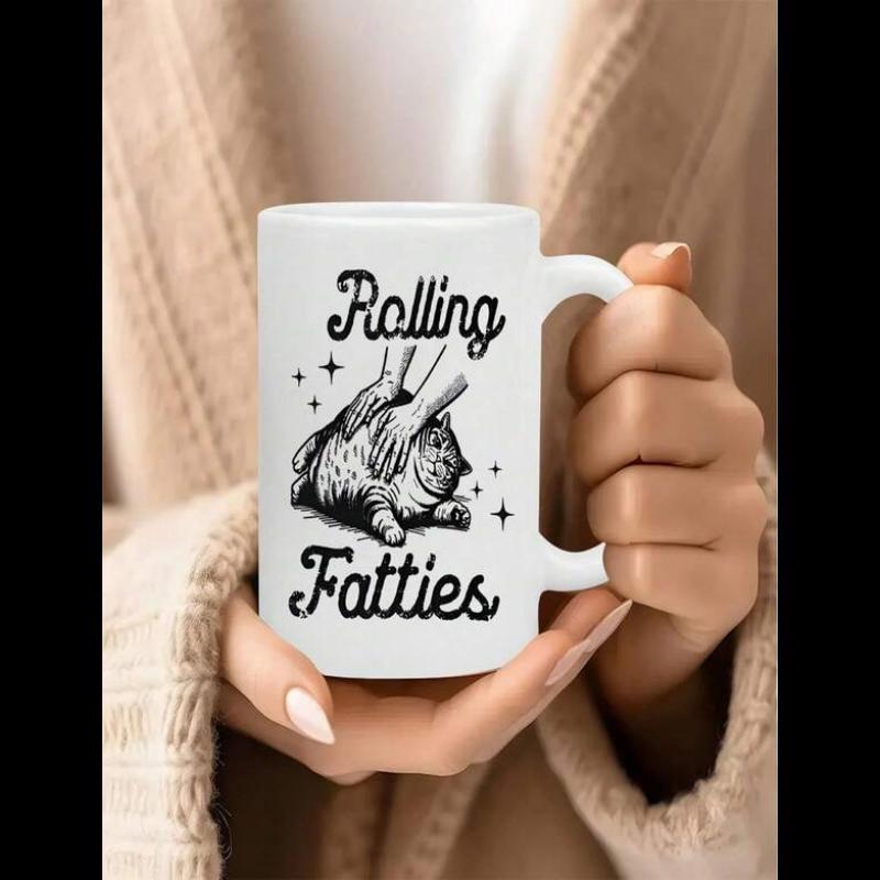 Tailorly White Ceramic 11 oz Mug - Rolling Fatties Vintage Engraved Hands Kneading A Chubby Feline Under Twinkling Stars Cat