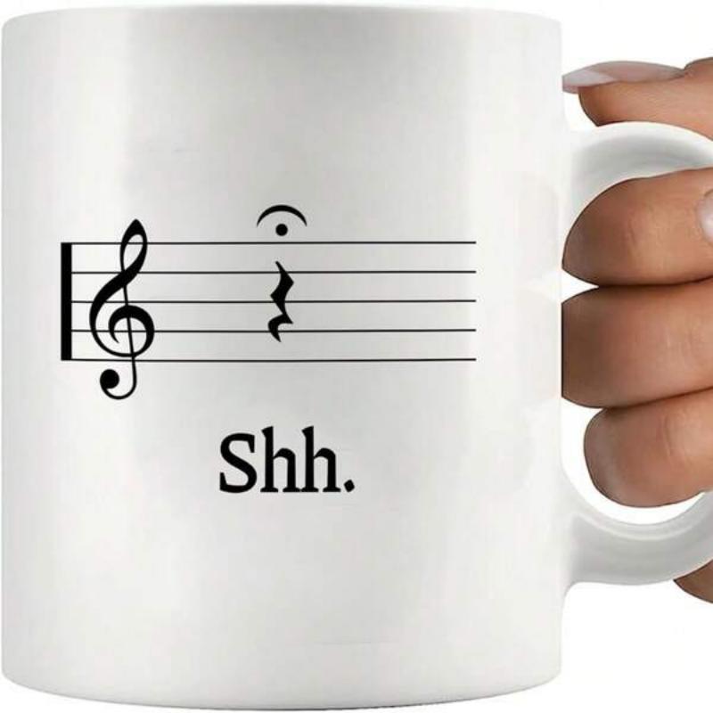 Tailorly White Ceramic 11 oz Mug - Shh Minimalist Black Musical Staff Featuring A Clef And Fermata Note