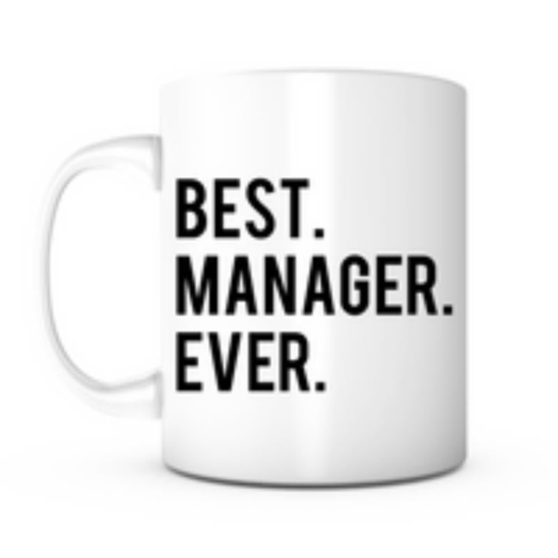 Tailorly White Ceramic 11 oz Mug - Best Manager Ever Simple Bold Black Letters Printed Vertically On Clean