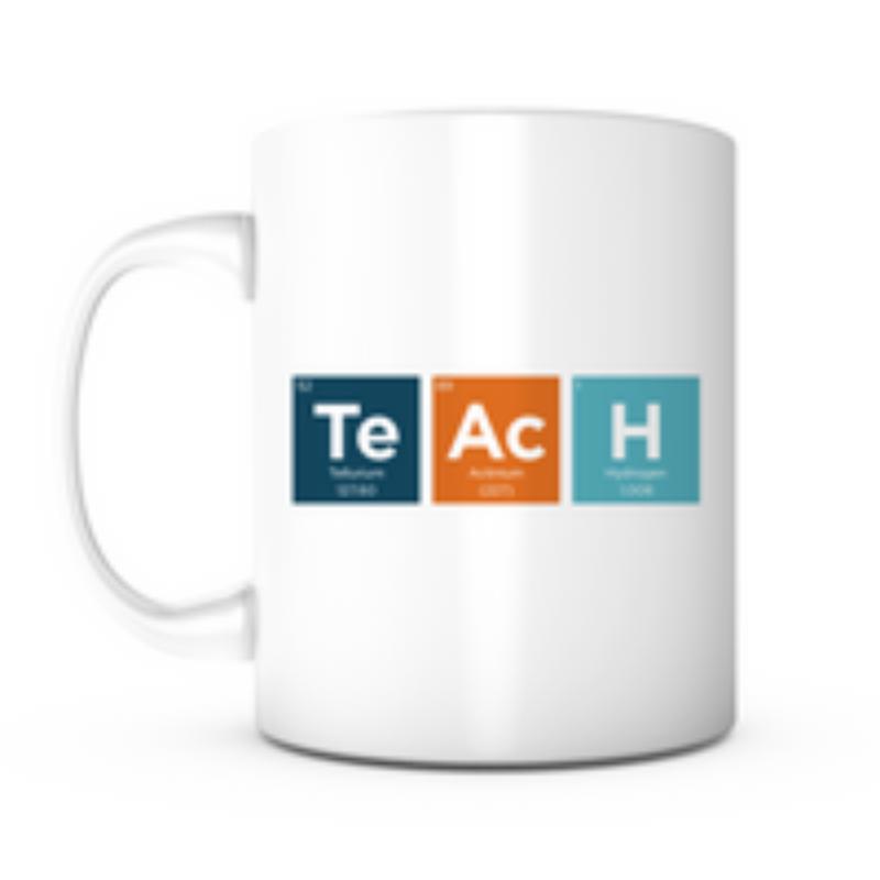 Tailorly White Ceramic 11 oz Mug - Teach Three Colorful Periodic Table Element Squares Arranged In A Row Square