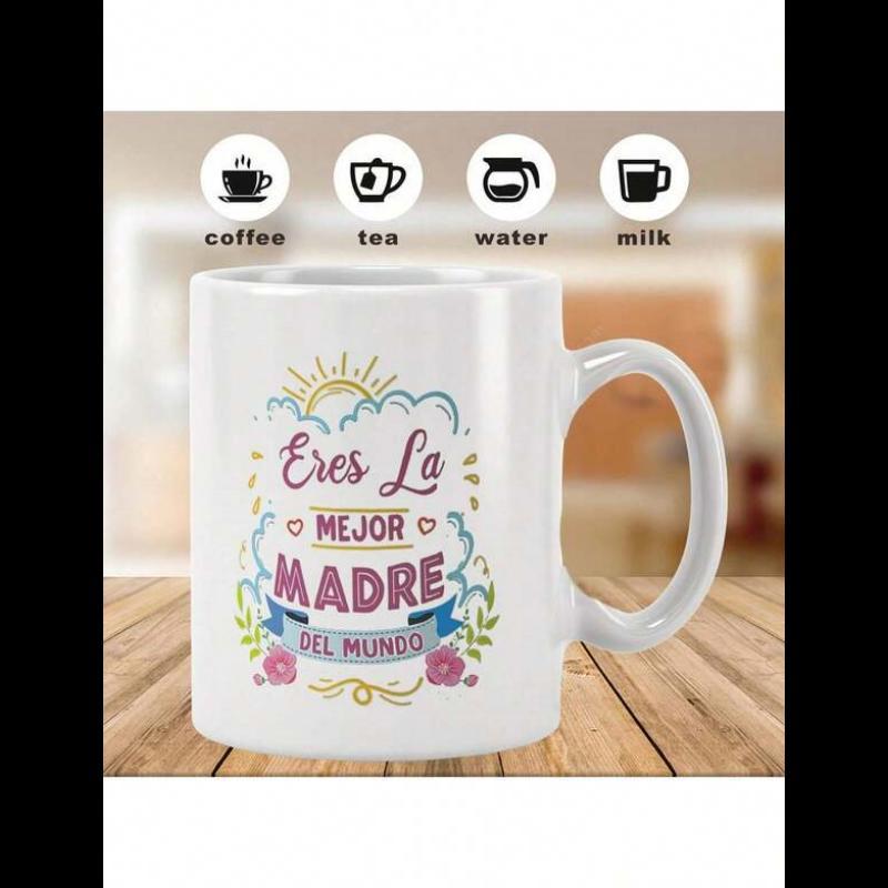 Tailorly White Ceramic 11 oz Mug - Coffee Tea Water Milk Colorful Hand Drawn Floral Pattern With Radiant Golden Sun Cloud Elements Mug