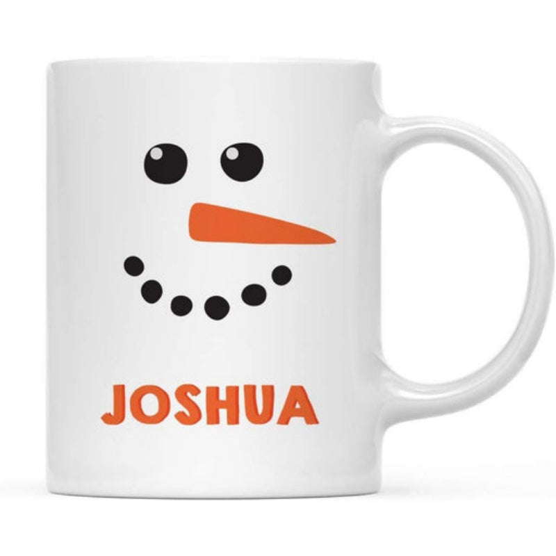 Tailorly White Ceramic 11 oz Mug - Joshua Minimalist Style Cute Winter Face Featuring Orange Carrot Nose Snowman