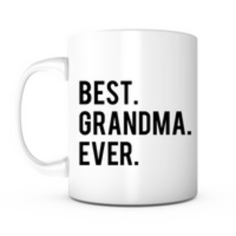 Tailorly White Ceramic 11 oz Mug - Best Grandma Ever Bold Sans Serif Lettering Arranged Vertically With Minimalist Clean Aesthetic Sign