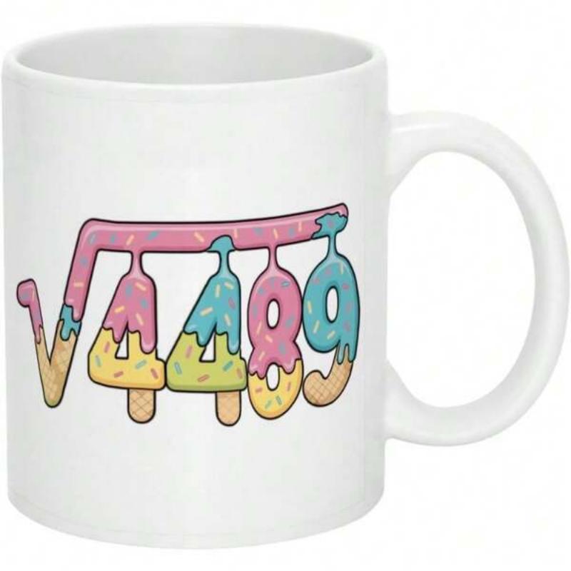 Tailorly White Ceramic 11 oz Mug - Colorful Melting Dessert Sprinkles Dripping Over Numerical Sweet Popsicle Square Root