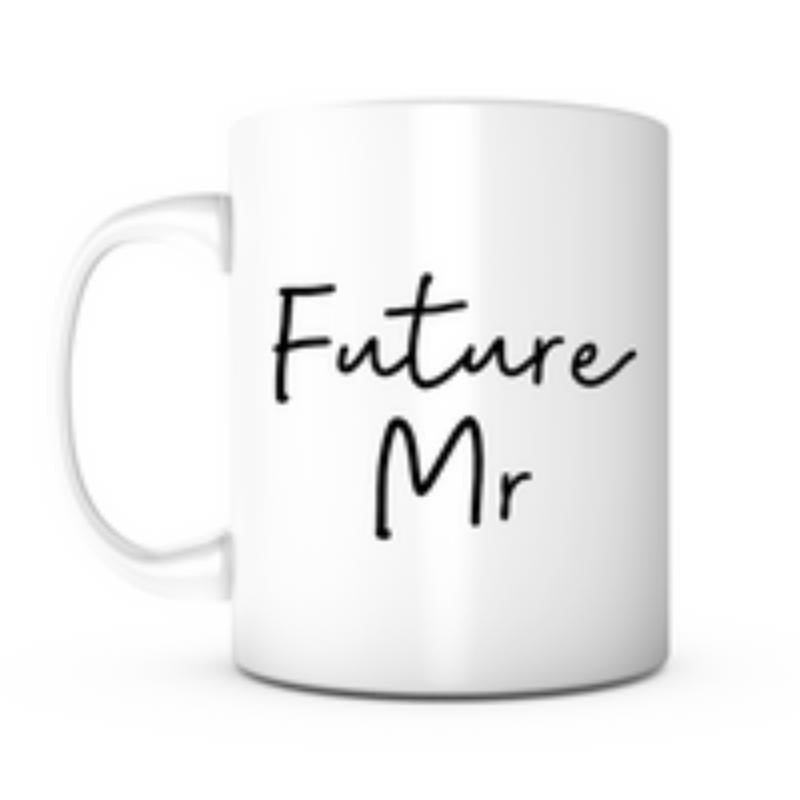 Tailorly White Ceramic 11 oz Mug - Future Mr Minimalist Elegant Handwritten Script Text Featuring A Bold Black Lettering Mug