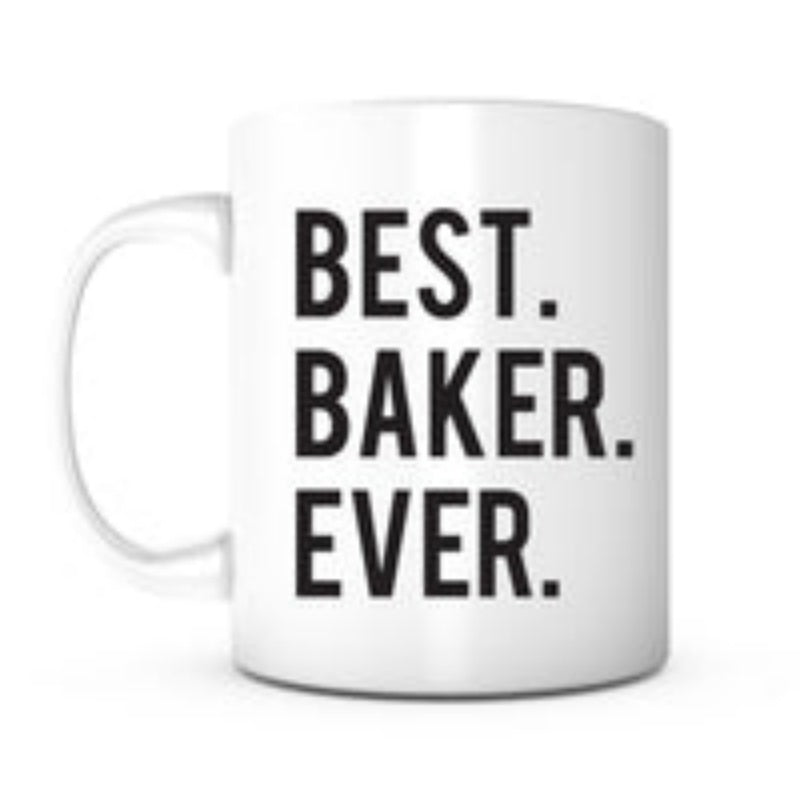 Tailorly White Ceramic 11 oz Mug - Best Baker Ever Clean White Ceramic Kitchenware With Bold Black Typography Mug