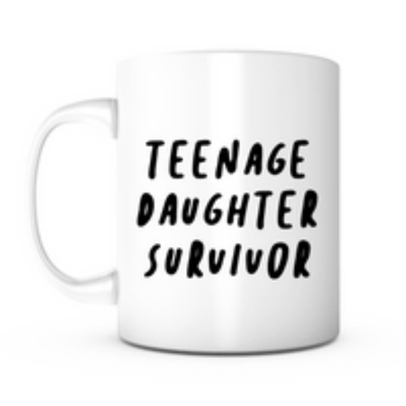 Tailorly White Ceramic 11 oz Mug - Teenage Daughter Survivor Minimalist With Bold Black Handwritten Text Styling Mug