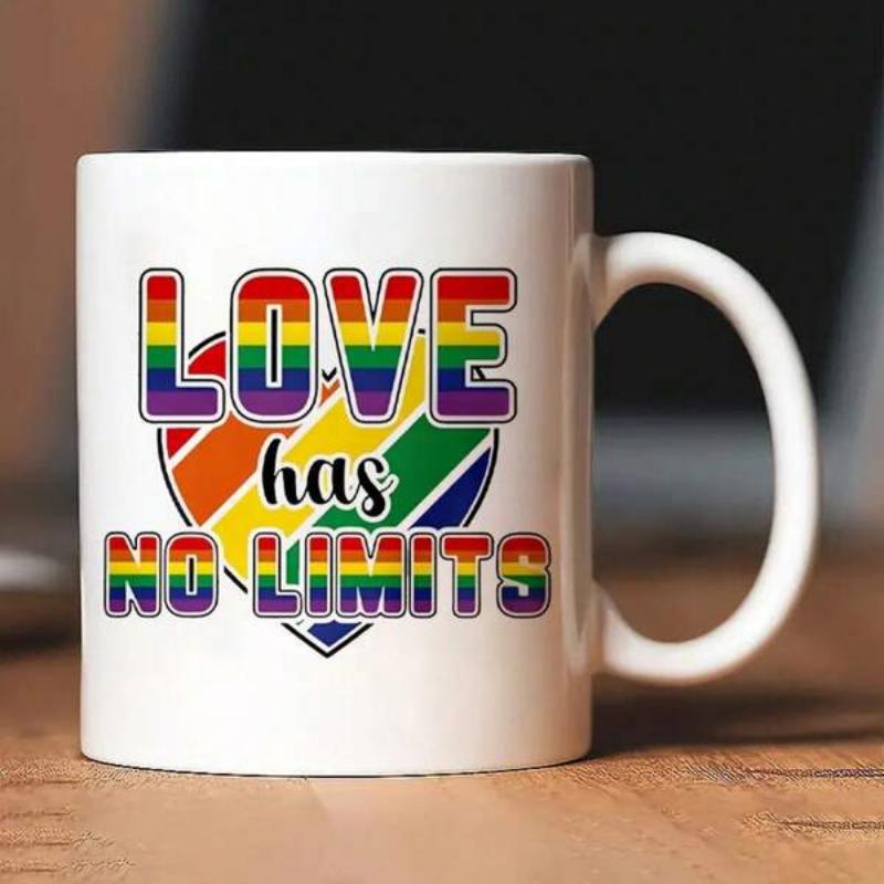 Tailorly White Ceramic 11 oz Mug - Love Has No Limits Vibrant Colorful Stripes Forming A Radiant Pride Symbol Heart
