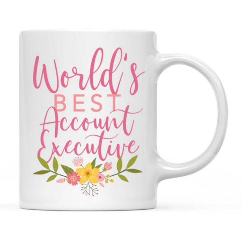 Tailorly White Ceramic 11 oz Mug - Worlds Best Account Executive Vibrant Blooming Floral Bouquet With Delicate Green Leaves Arranged Neatly Mug