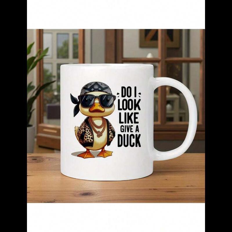 Tailorly White Ceramic 11 oz Mug - Do I Look Like I Give A Duck Trendy Duckling Wearing Black Bandana With Stylish Sunglasses And Gold Chain Accessories Duck
