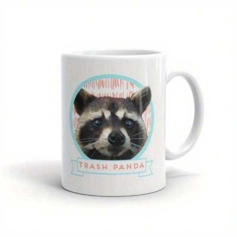 Tailorly White Ceramic 11 oz Mug - Trash Panda Curious Furry Raccoon Portrait Within A Soft Pastel Circular Border Raccoon