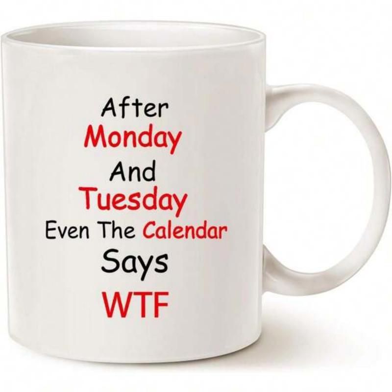 Tailorly White Ceramic 11 oz Mug - After Monday And Tuesday Even The Calendar Says WTF Simple White Ceramic Coffee Vessel With Minimalist Typography Design Mug