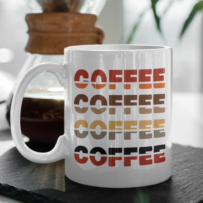 Tailorly White Ceramic 11 oz Mug - Coffee Retro Styled Repeating Text On A Ceramic Beverage Holder Mug